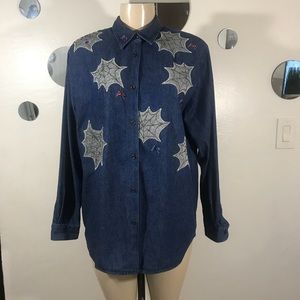 Karen Scott Long Sleeve denim shirt Halloween M